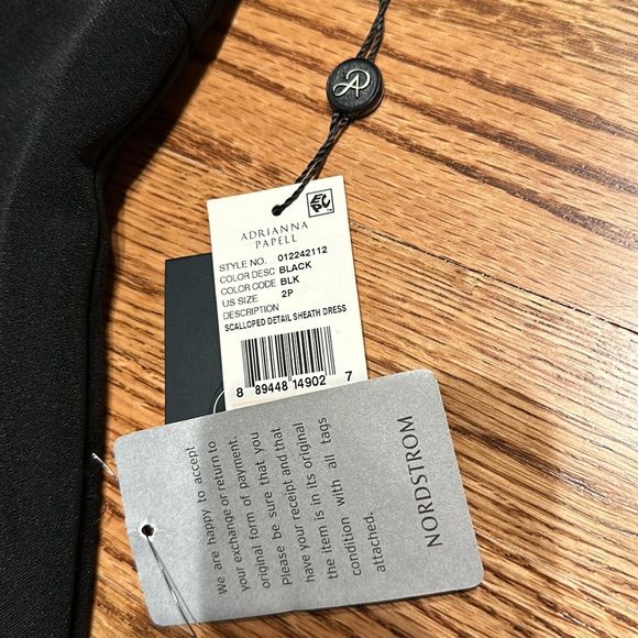 NWT- Adrianna Papell Scalloped Crepe Sheath Dress Black Size 2 Petite - Picture 5 of 6